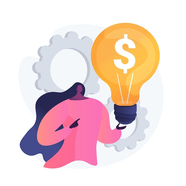 Free Vector business idea generation. girl cartoon character with light bulb symbol. entrepreneurship, startup project, profitable. earning money. vector isolated concept metaphor illustration