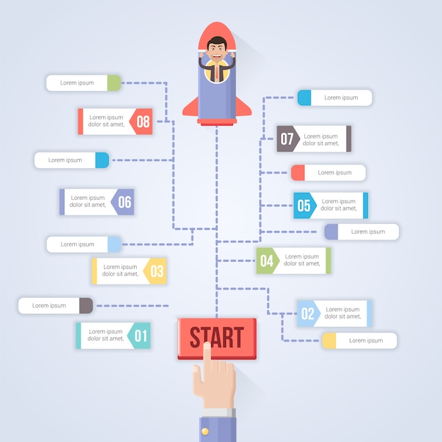 Business infographic template with rocket