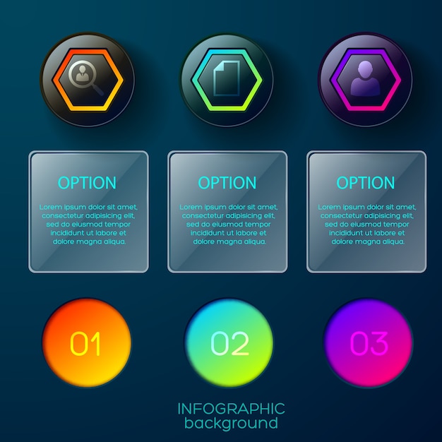 Business infographic with nine objects gradient colored icons pictograms and square frames with editable text