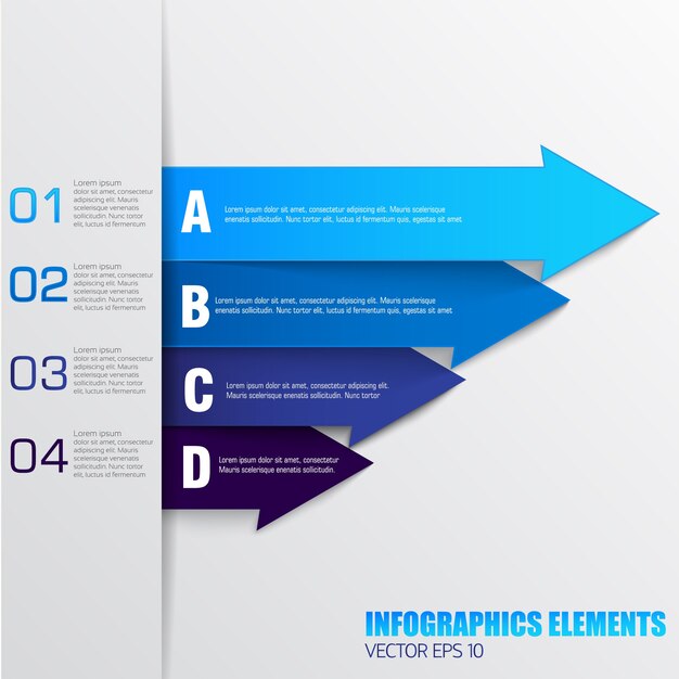 Business infographics elements with numbered arrow text fields in blue colors   