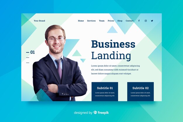 Business landing page template with photo