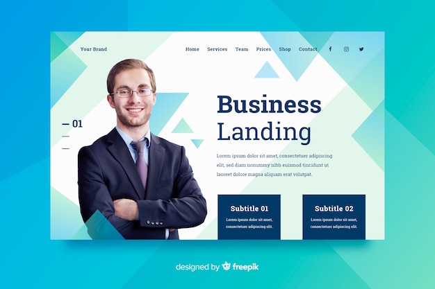 Business landing page template with photo