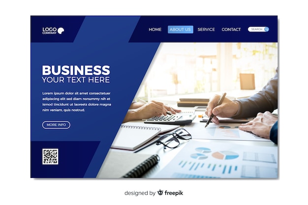 Free Vector business landing page template with photo