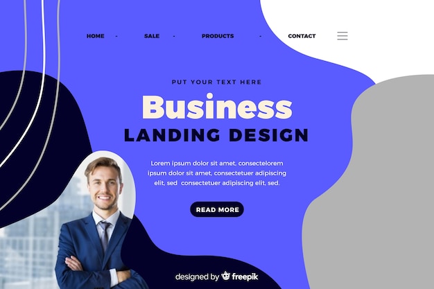 Free Vector business landing page template with photo