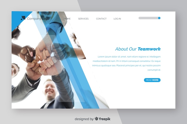 Free Vector business landing page template with photo