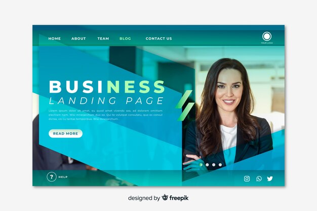 Business landing page template with photo