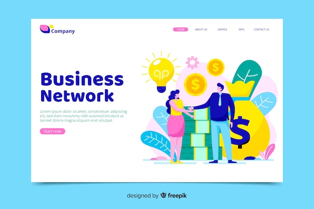 Business landing page with cooperatve characters