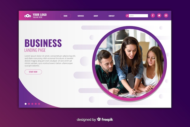 Business landing page with copy-space and photo