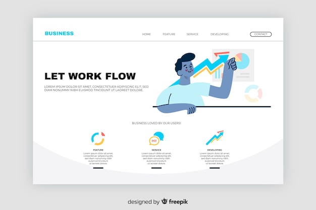 Free Vector business landing page with graphics
