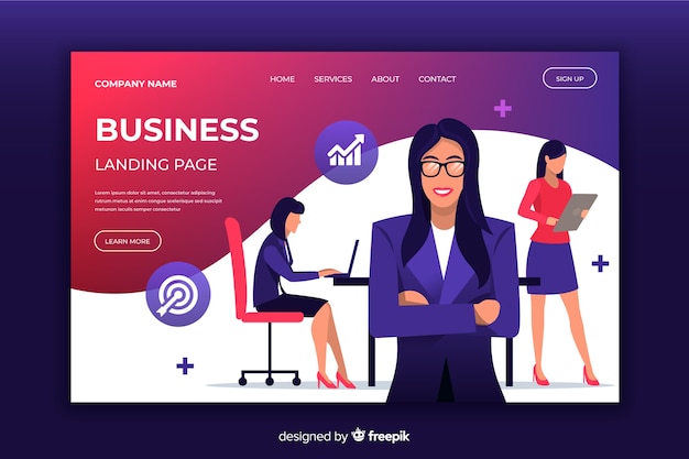 Business landing page with illustrated women