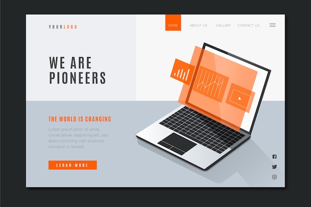 Free Vector business landing page with laptop