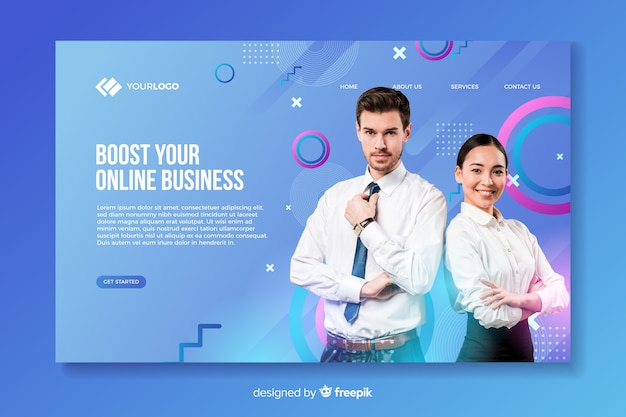 Business landing page with photo with man and woman