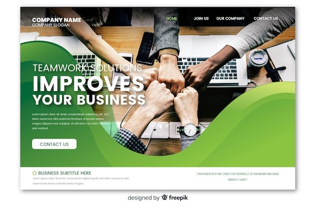 Free Vector business landing page with photo