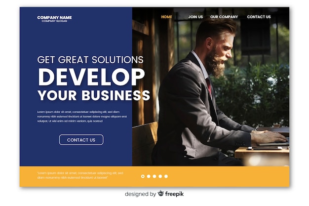 Business landing page with photo