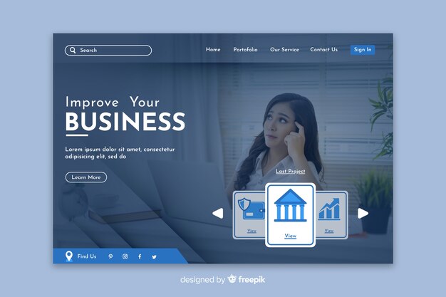 Business landing page with photo