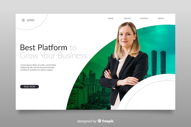 Free Vector business landing page with photo