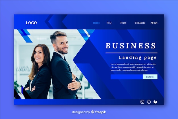 Business landing page with photo