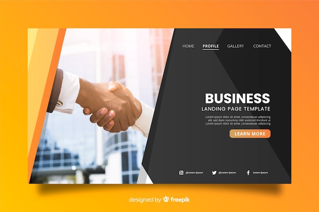 Free Vector business landing page with photo