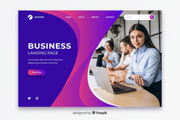 Business landing page with photo