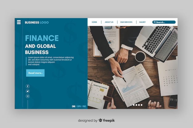 Business landing page with top view photo