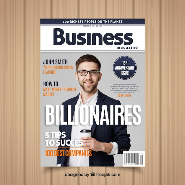 Business magazine cover template with photo