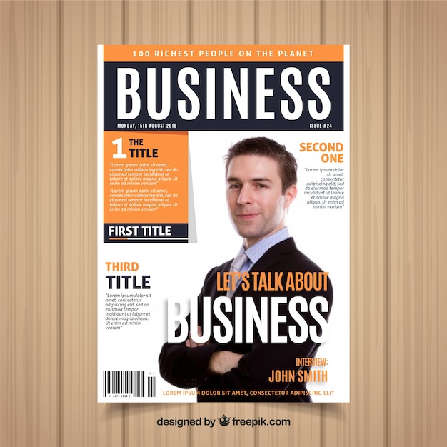 Free Vector business magazine cover template with photo