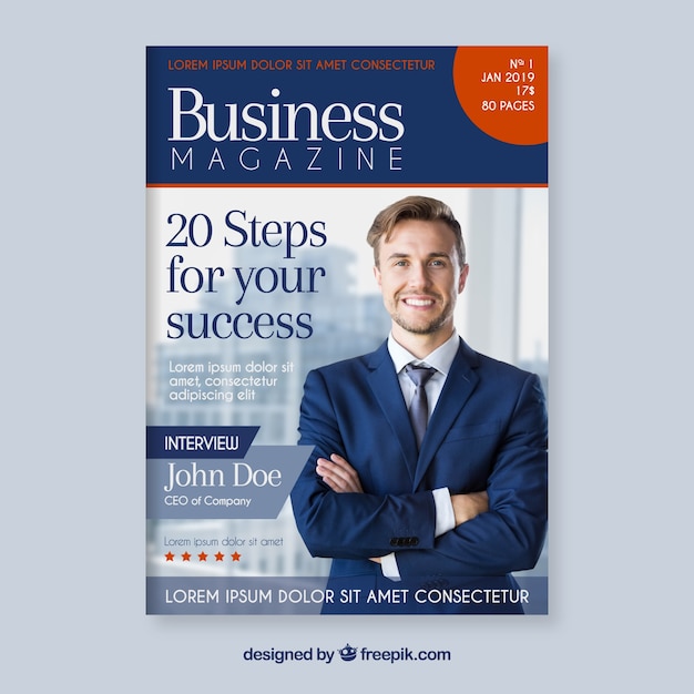 Business magazine cover template with photo