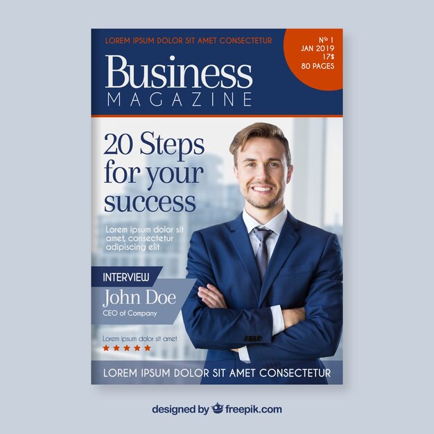 Business magazine cover template with photo