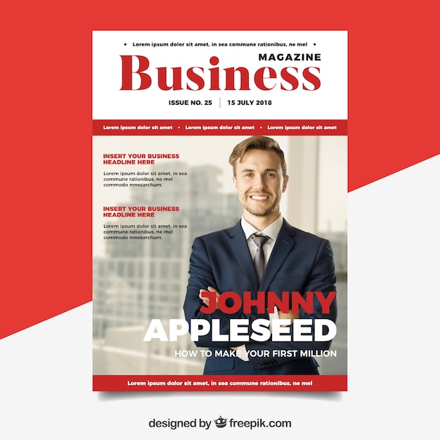 Business magazine cover template with photo