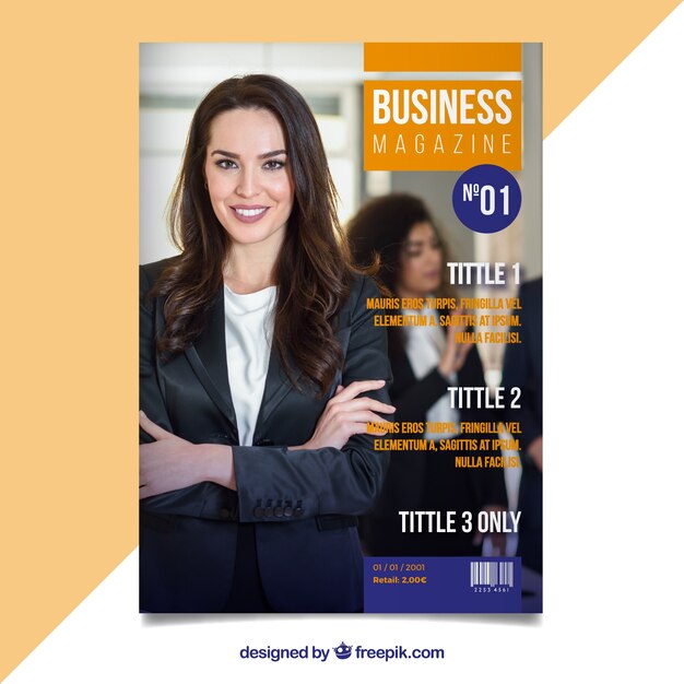 Business magazine cover template with photo