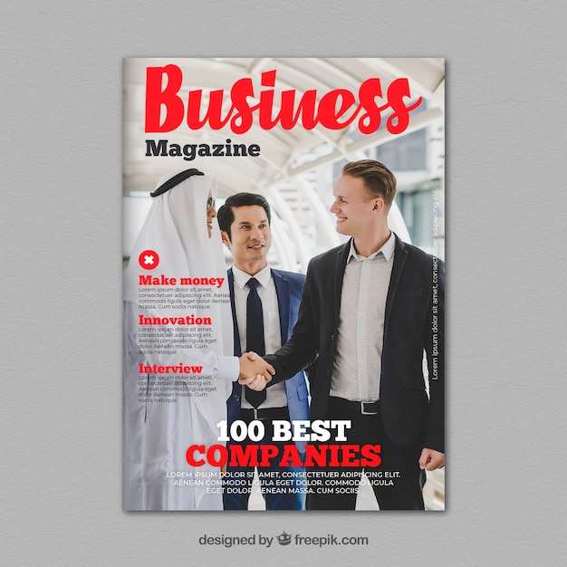 Free Vector business magazine cover template with photo