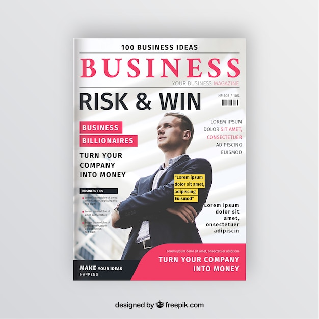 Free Vector business magazine cover template with photo