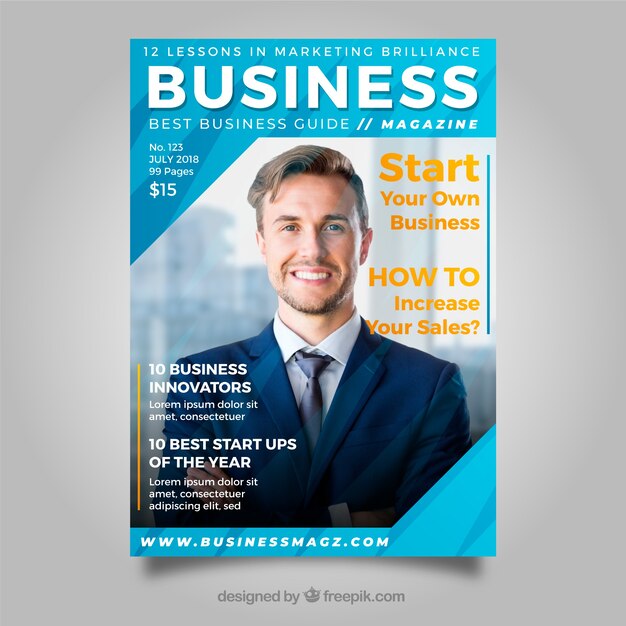 Business magazine cover template with photo