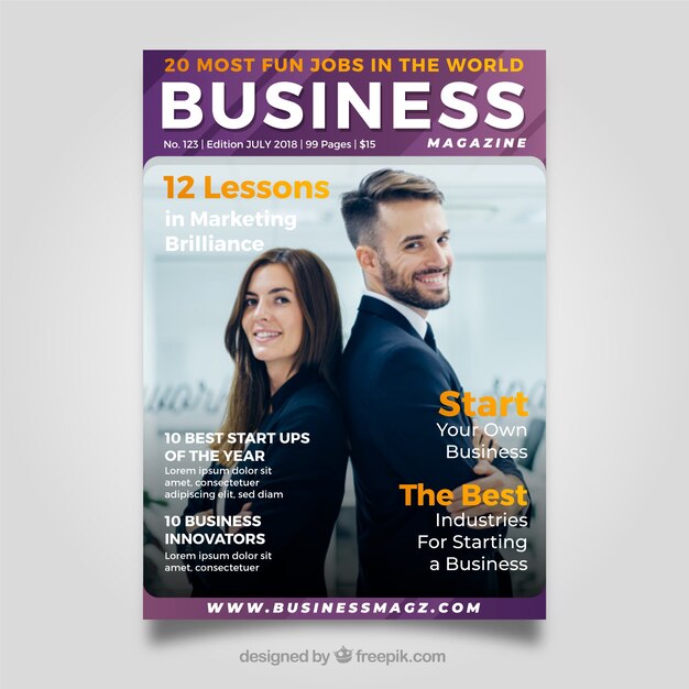 Business magazine cover template with photo