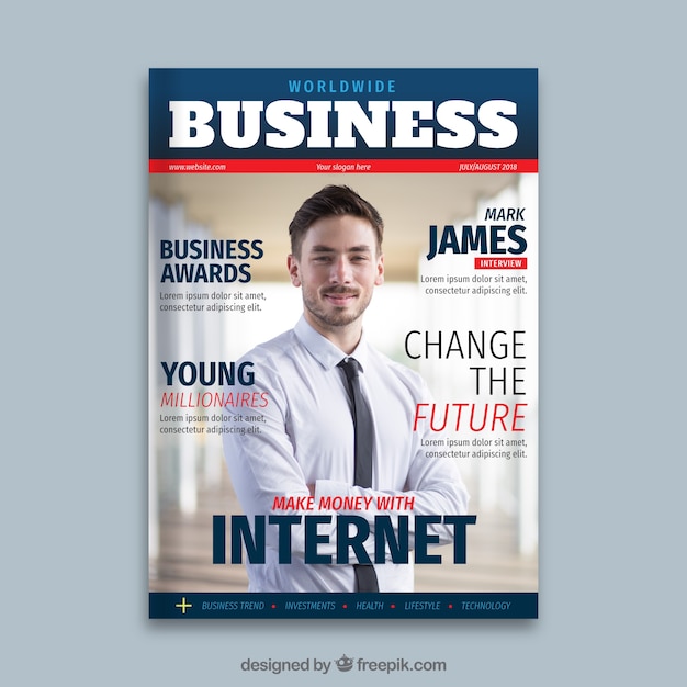 Business magazine cover with photo