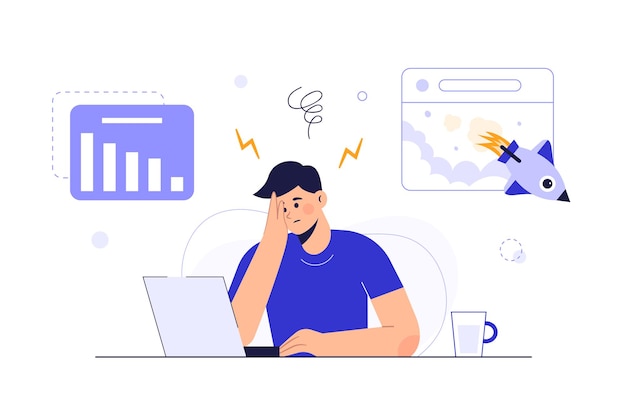 Free Vector business man depressed and stressed watching decrease graph. stock financial trade market diagram.