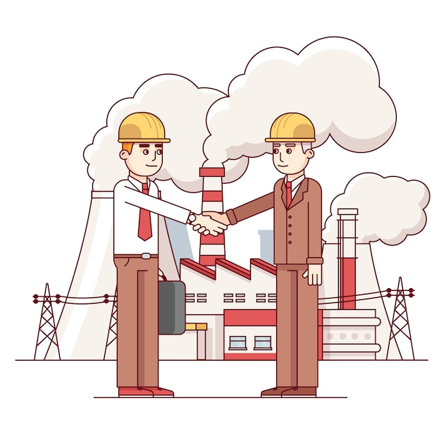 Free Vector business man and engineer shaking hands