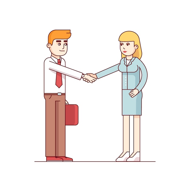 Free Vector business man and woman shaking hands