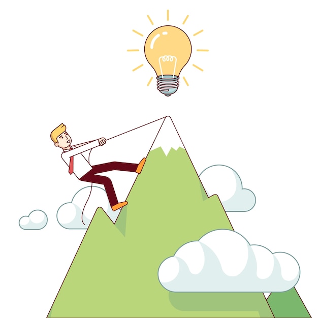 Free vector business man working hard climbing mountain