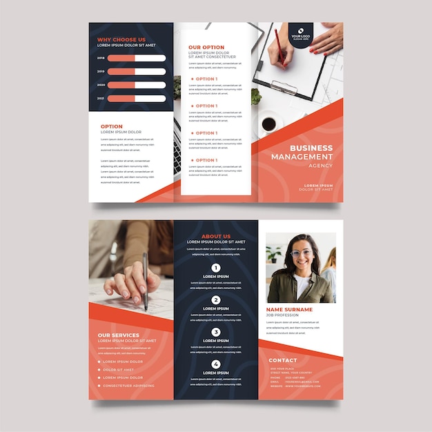 Business management trifold brochure print template