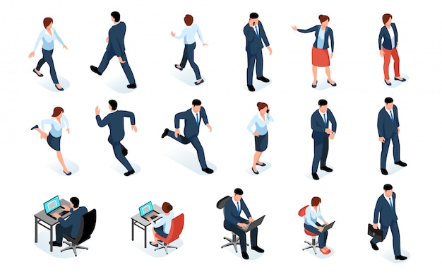 Free Vector business men and women isometric set of male and female characters in business suits and different poses isolated