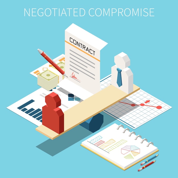 Free Vector business negotitation isometric composition with paper agreement symbols vector illustration