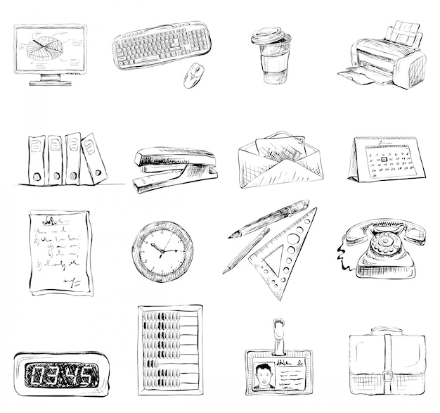 Free vector business office stationery supplies icons set