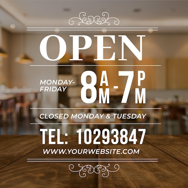 Business opening hours with photo