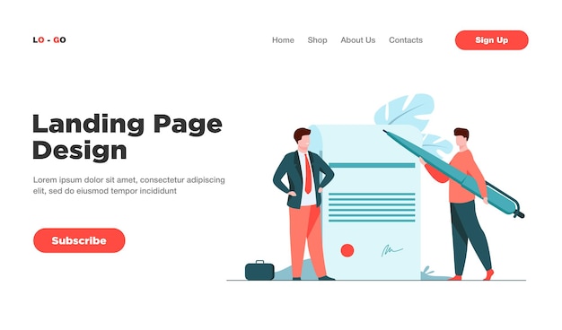 Free Vector business partners signing document landing page