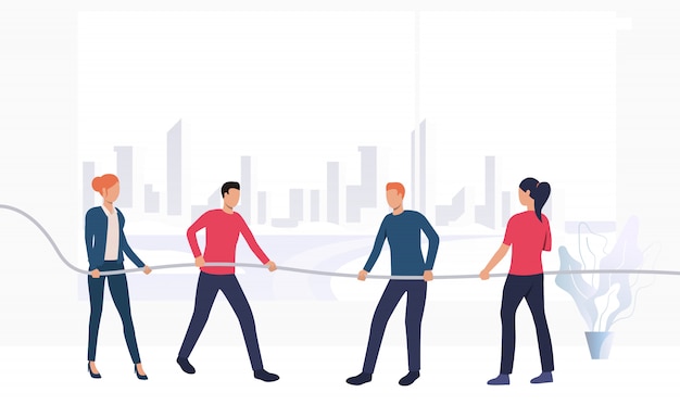 Free Vector business people competing in tug-of-war banner