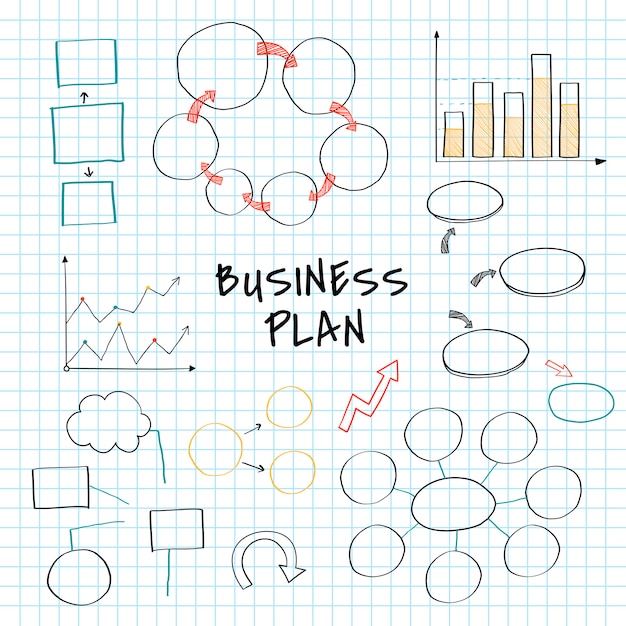 Free vector business plan set with chart and graph vector