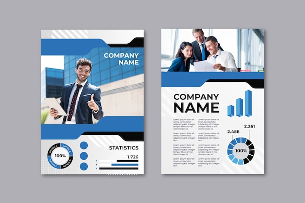 Business presentation flyer template with co-workers