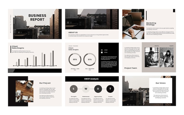 Free vector business report presentation editable template set