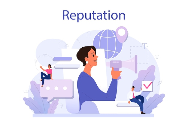 Business reputation concept Building relationship with people and improving customer loyalty Idea of rating and feedback Flat vector illustration